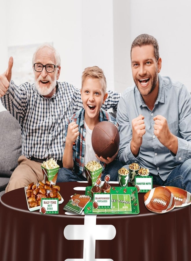 PIXHOTUL أغطية طاولات مطبوعة بنمط كرة القدم من PIXHOTUL، مفارش طاولات بلاستيكية دائرية بنمط كرة القدم، لوازم حفلات كرة القدم لحفلات أعياد الميلاد وتزيين الألعاب الرياضية، 84 × 84 بوصة (3، بني داكن، 84 × 84 بوصة) - Image 4